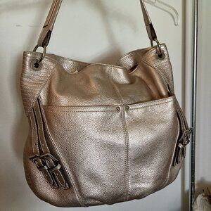 B. Makowsky Platinum/Gold Leather Hobo Shoulder Bag